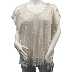 Xhilaration Sweater Womens Large Cream Crochet Boho Lace Knit Sheer Top Pullover